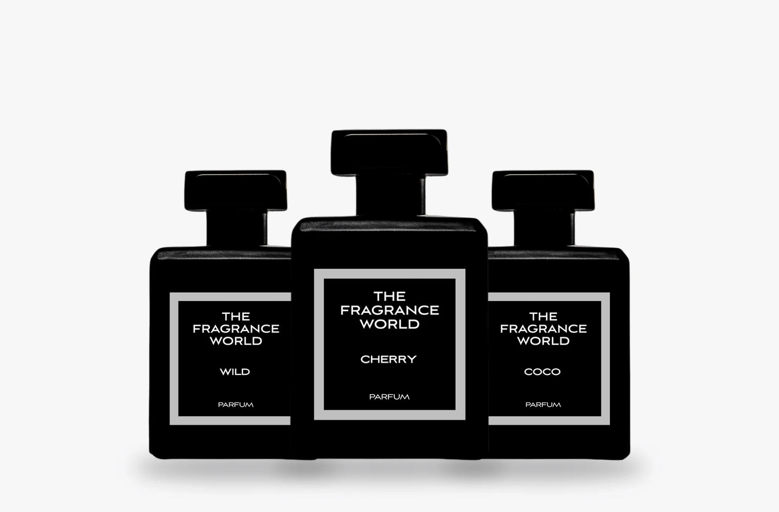 Three The Fragrance World 50ml parfum bottles