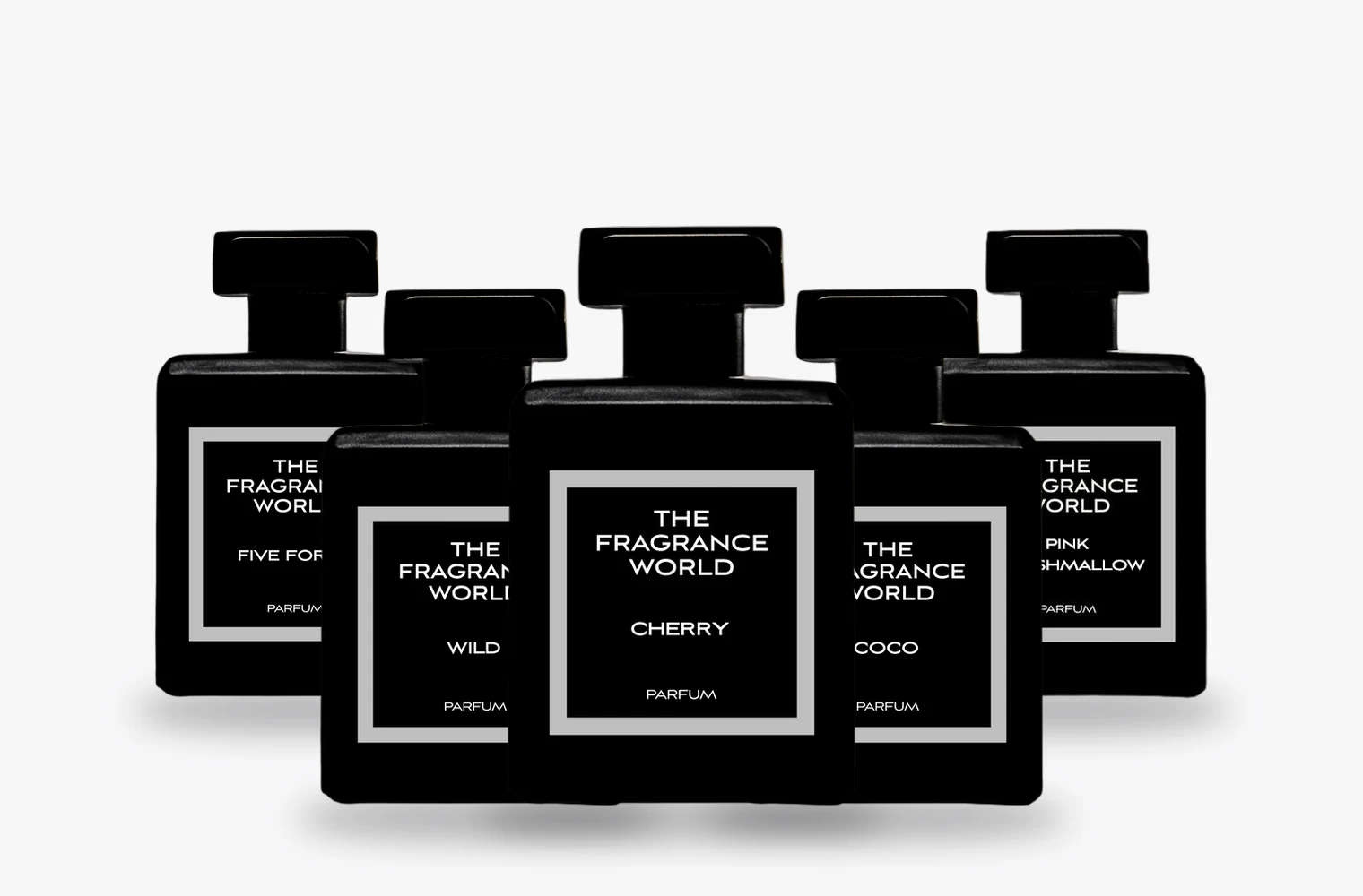Five The Fragrance World 50ml parfum bottles